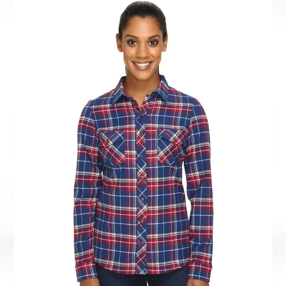 Kuhl Blue and Red Plaid Flannel Button-Up Shirt. Womens Sz Medium.